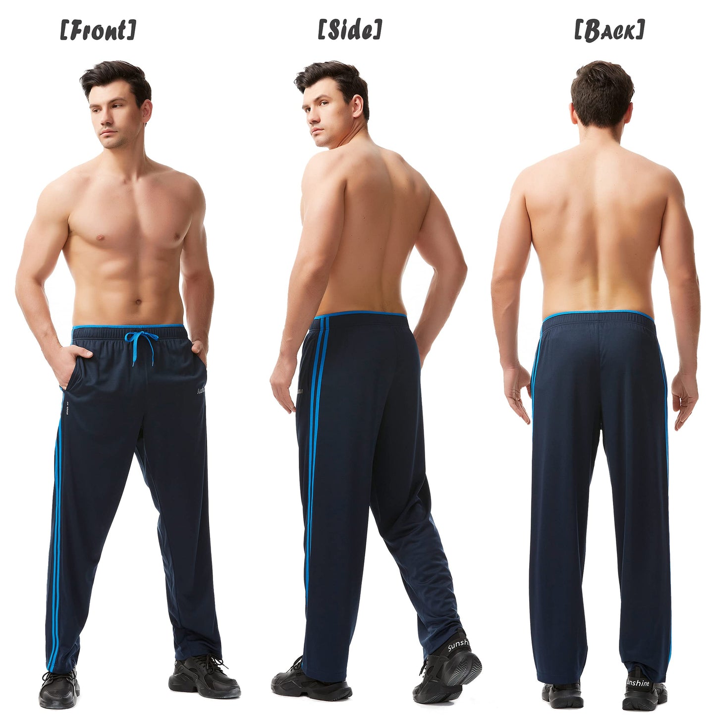 Mens Sweatpants with Zipper Pockets Open Bottom Athletic Pants for Workout,Running,Training,Jogging,Gym