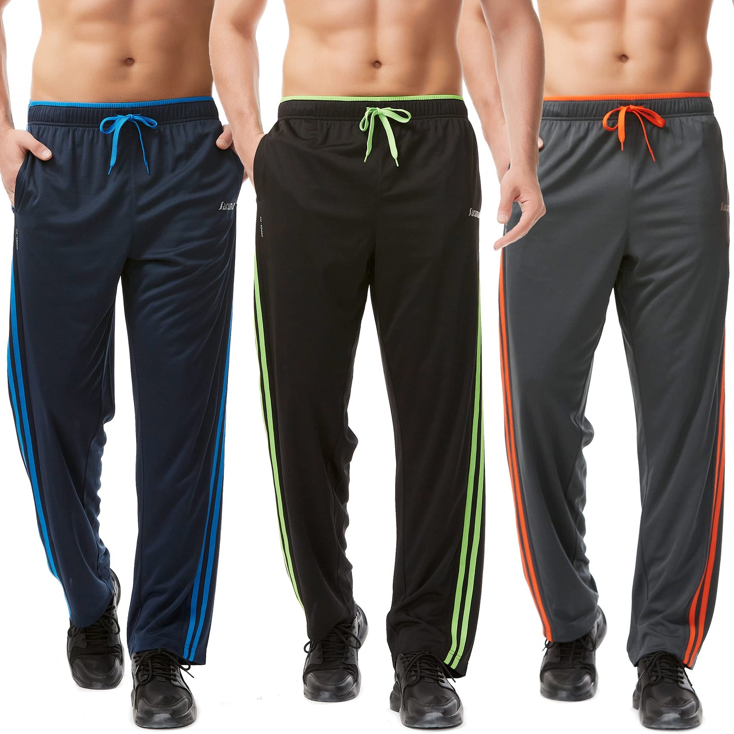 Mens Sweatpants with Zipper Pockets Open Bottom Athletic Pants for Workout,Running,Training,Jogging,Gym