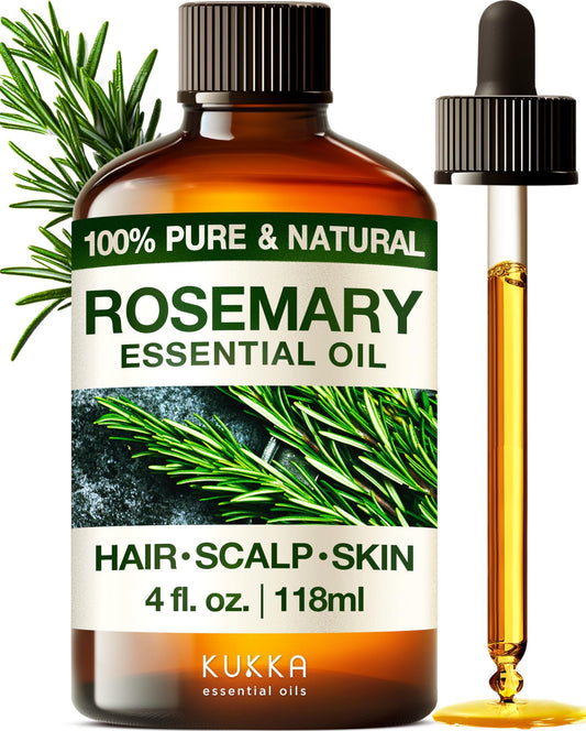 Kukka Rosemary Oil for Hair - 4 Fl Oz - 100% Pure Natural Rosemary Essential Oil - A Great Addition for Shampoo & Scalp Treatments - Made for Hair Care, Skin, Diffusers, Aromatherapy & DIY Soap Making