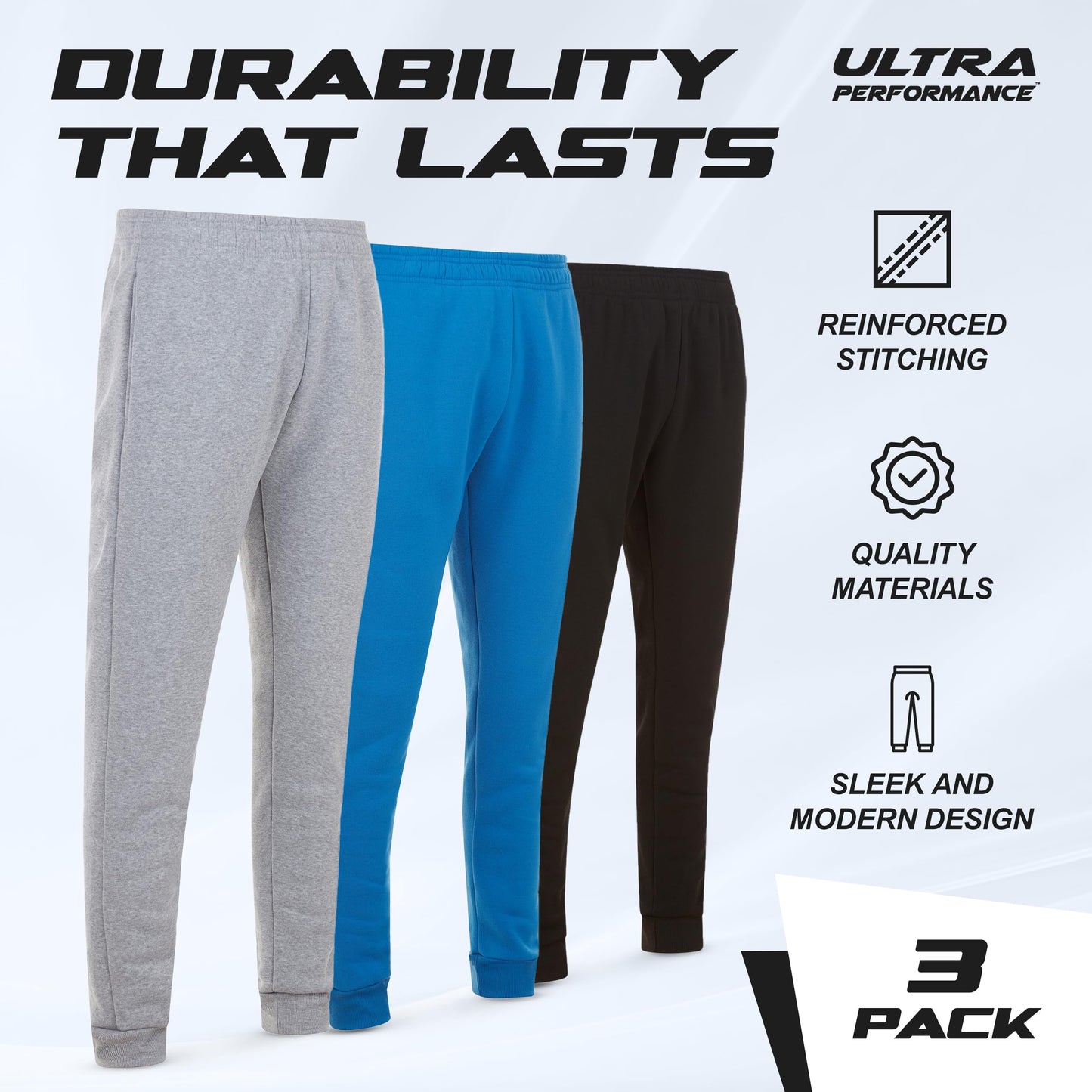 Ultra Performance 3 Pack Mens Joggers Mens Athletic Sweatpants with Pockets for Men, Small - 3X