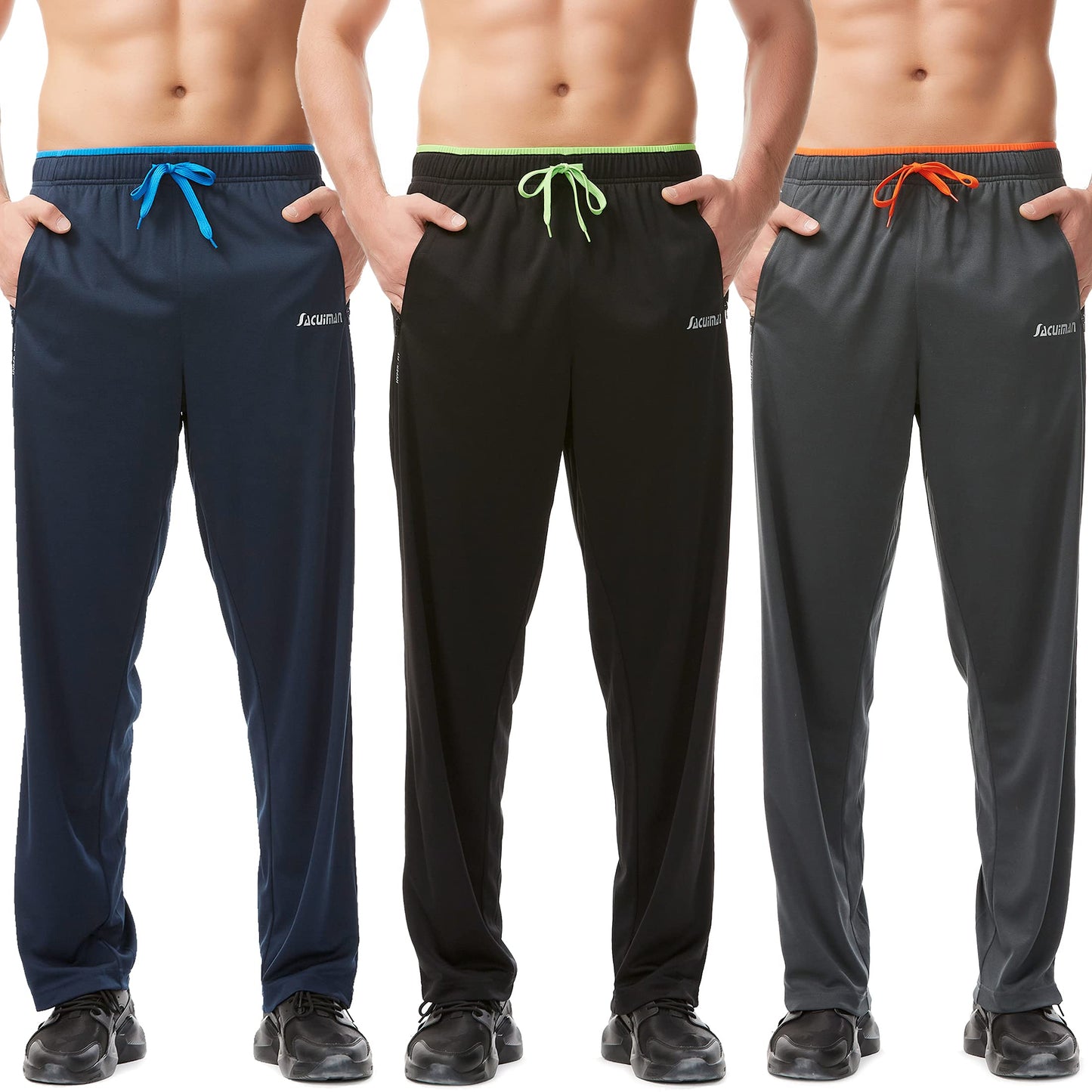 Mens Sweatpants with Zipper Pockets Open Bottom Athletic Pants for Workout,Running,Training,Jogging,Gym