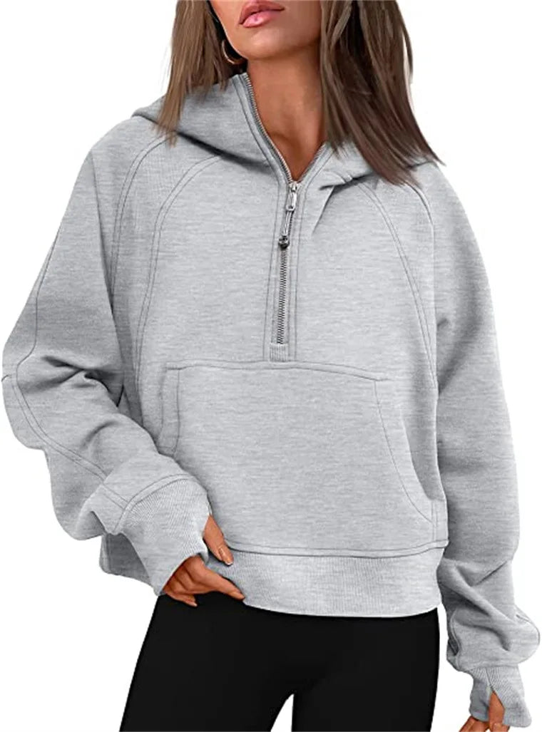 Scuba Half Zip Fleece Warm hoodie Women Loose Fitness Yoga Suit Tops Sports Sweatshirts Workout Sportswear