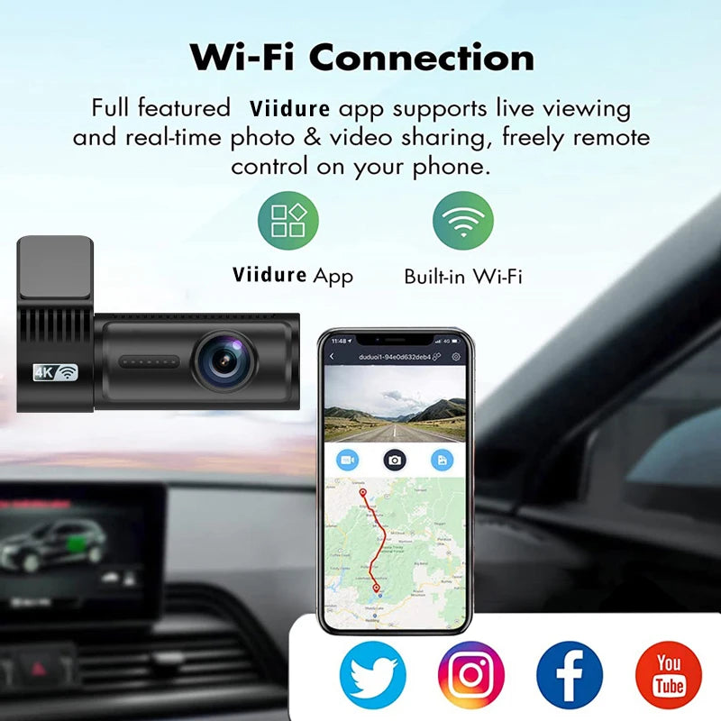 Mini Dash Cam 4K 2160P Car DVR Camera Support WIFI GPS Dual Lens Video Drive Recorder Dashcam Registrar Black Box Night Vision