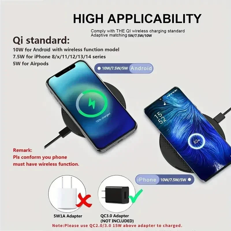 Ultra-thin Wireless Charger Pad Stand For iPhone 15 14 13 12 11 8 XR Samsung Xiaomi Desktop Mobile Phone Fast Charging Station