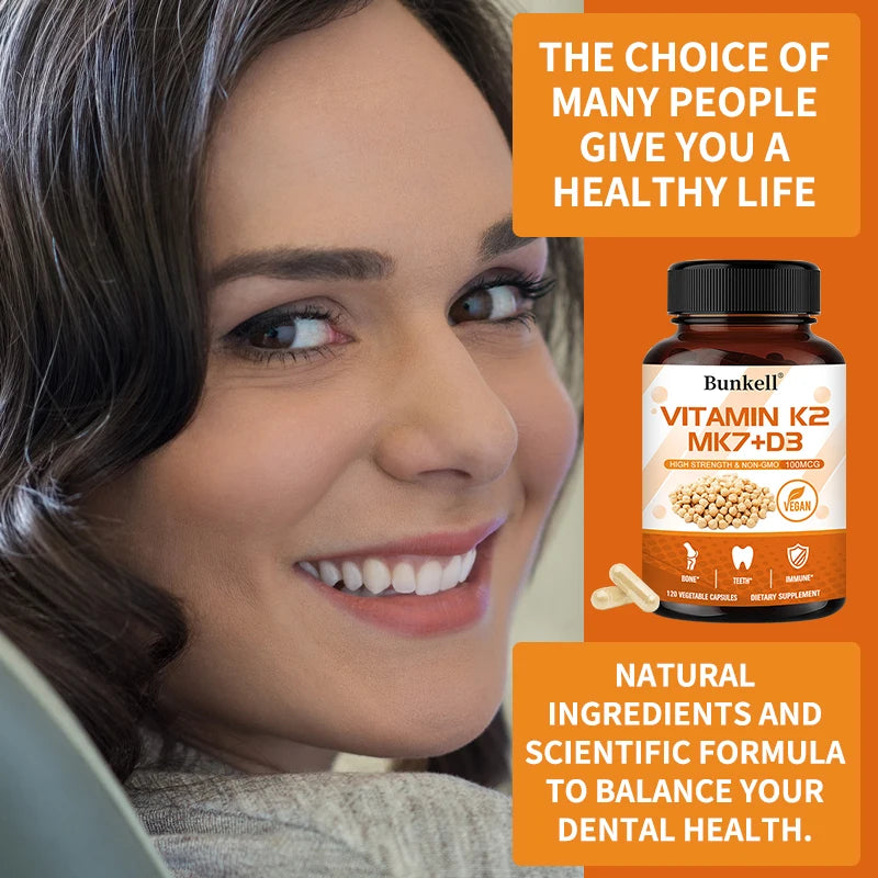 Vitamin K2 (MK7) + D3 Supplement - Healthy Bones, Teeth and Immune System, Promotes Clean Overall Circulation, Non-GMO