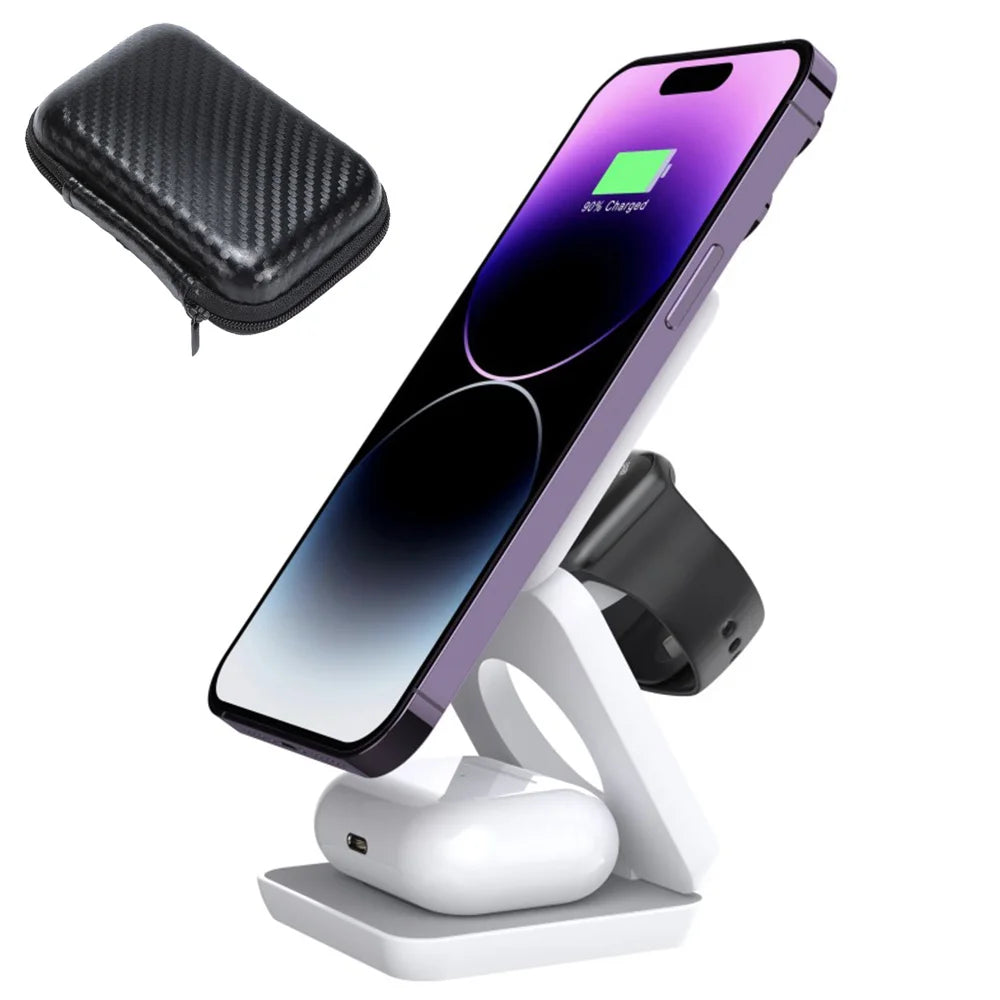 3 In 1 Foldable Magnetic Wireless Charger Stand Fast Charging Holder For IPhone 15 14 13 IWatch 8 7 Air-Pods Pro Dock Station