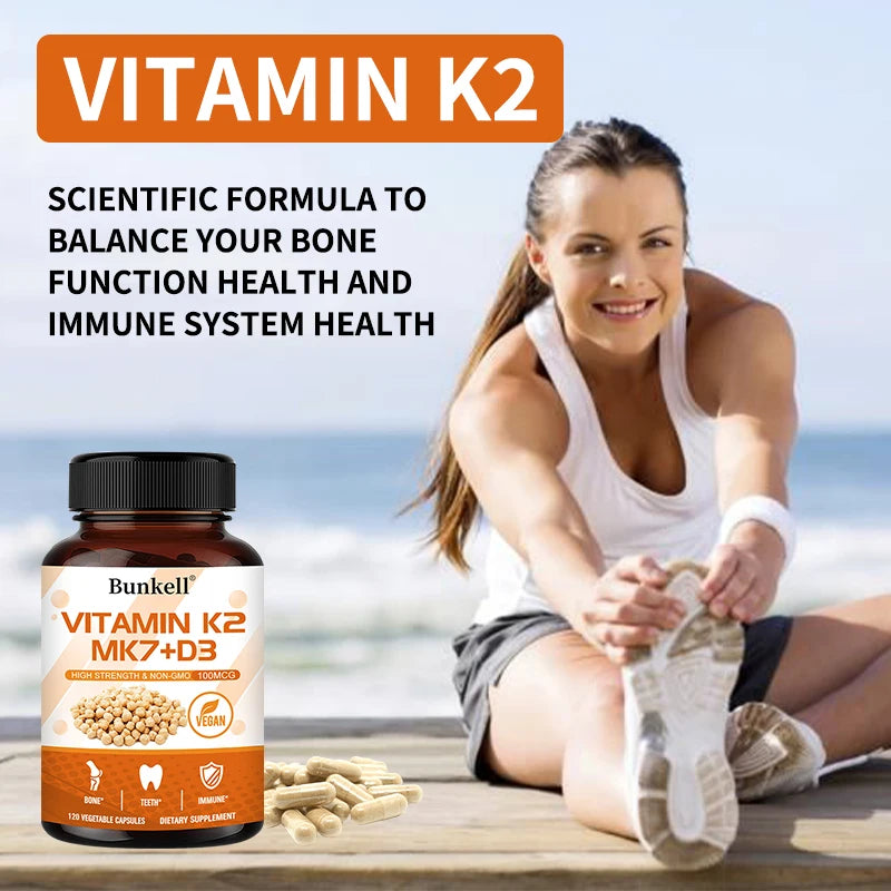 Vitamin K2 (MK7) + D3 Supplement - Healthy Bones, Teeth and Immune System, Promotes Clean Overall Circulation, Non-GMO