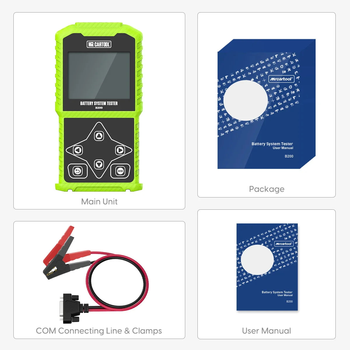 MRCARTOOL B200 Car Battery System Diagnostic Tool 12V/24V CCA 30-1700 Automotive Battery Charging Test Multi-language