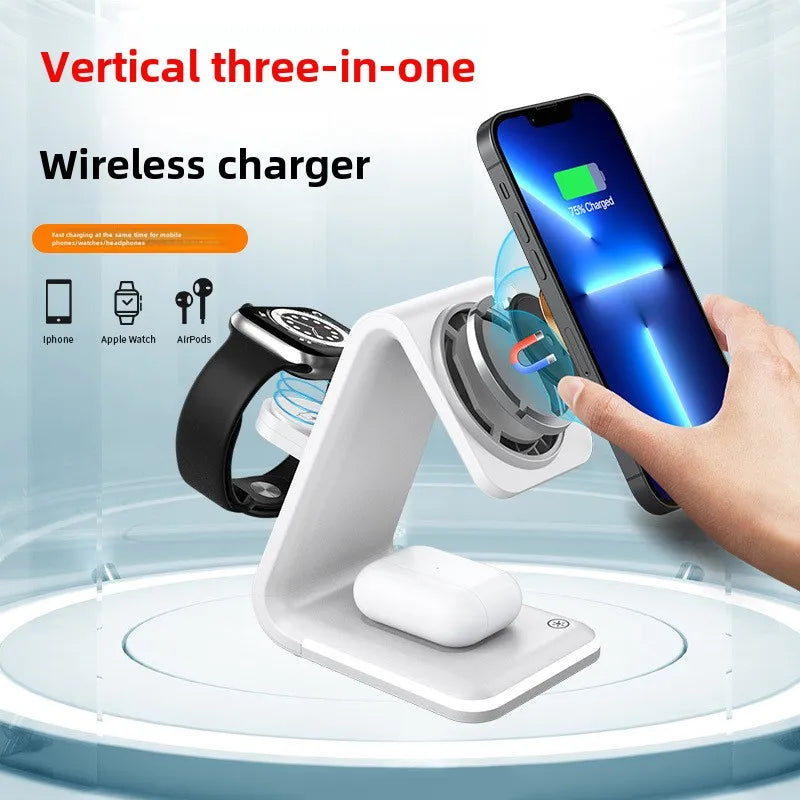 Cool Wireless Charger Base Watch Wireless Charging Stand Magsafe Charger 3-in-1 Bedroom Desk Smartwatch Smartphone Charging Dock