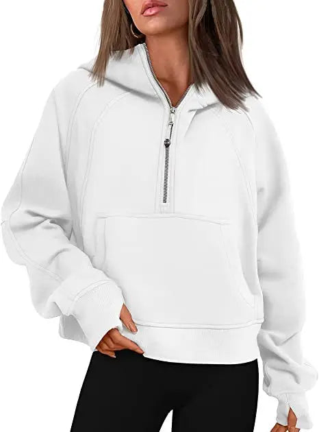 Scuba Half Zip Fleece Warm hoodie Women Loose Fitness Yoga Suit Tops Sports Sweatshirts Workout Sportswear