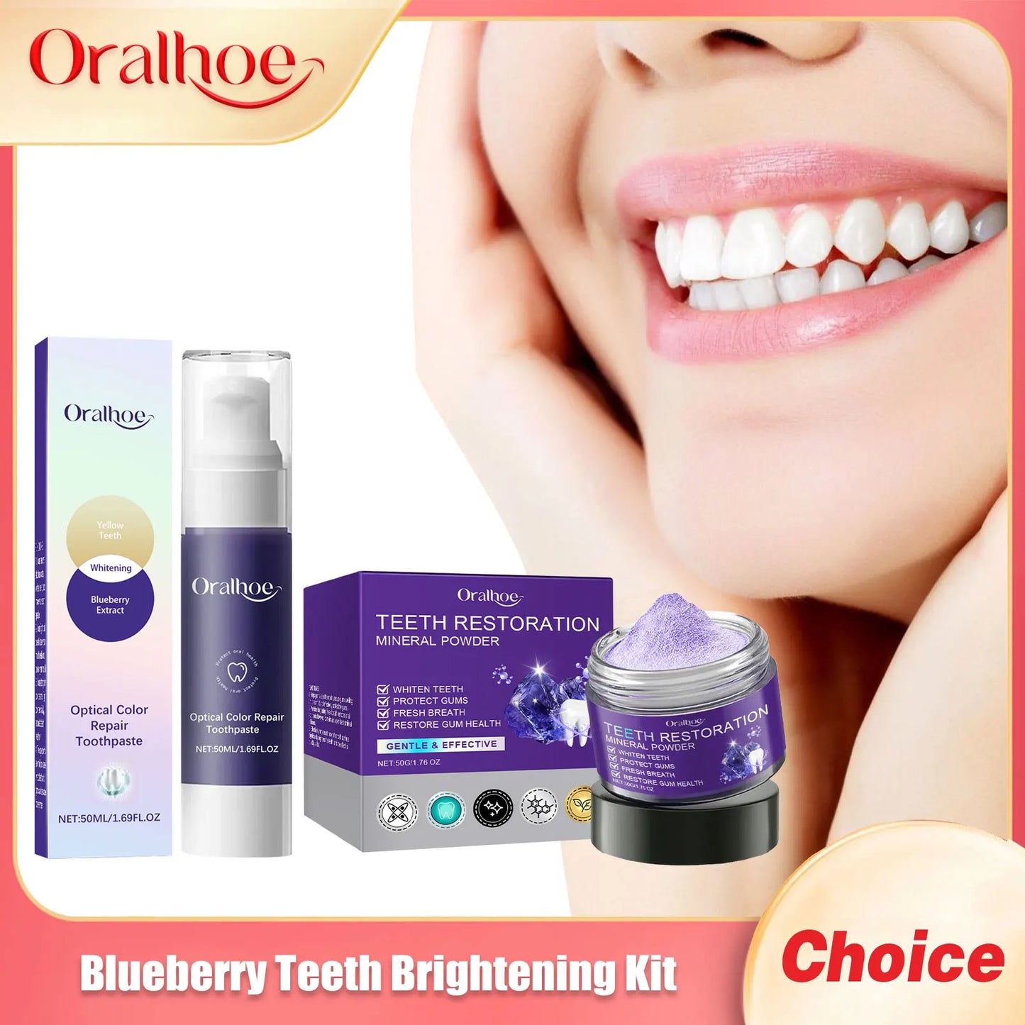 Blueberry Teeth Brightening Kit Fresh Breath Oral Pain Relief Dental Calculus Remover Reduce Plaque Stain Tooth Care Toothpastes