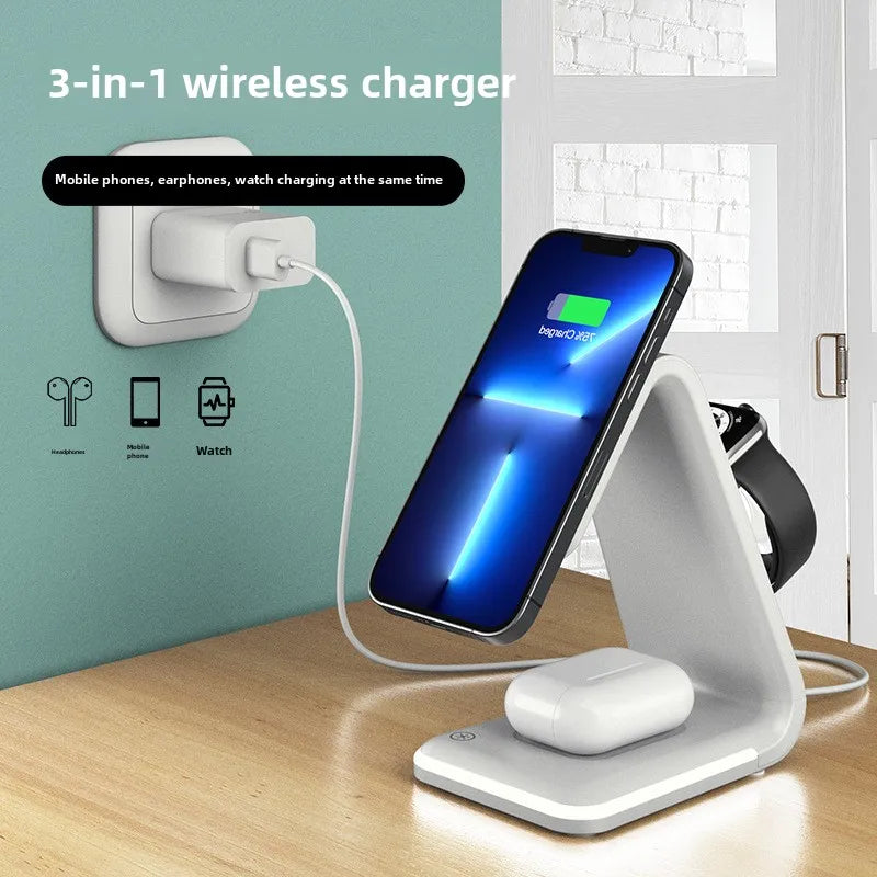 Cool Wireless Charger Base Watch Wireless Charging Stand Magsafe Charger 3-in-1 Bedroom Desk Smartwatch Smartphone Charging Dock