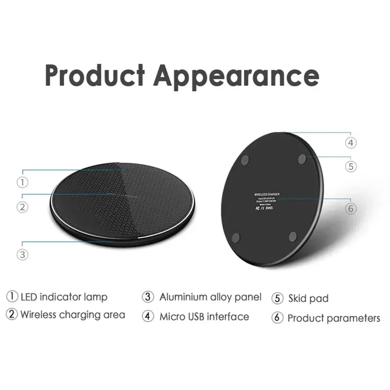 Ultra-thin Wireless Charger Pad Stand For iPhone 15 14 13 12 11 8 XR Samsung Xiaomi Desktop Mobile Phone Fast Charging Station