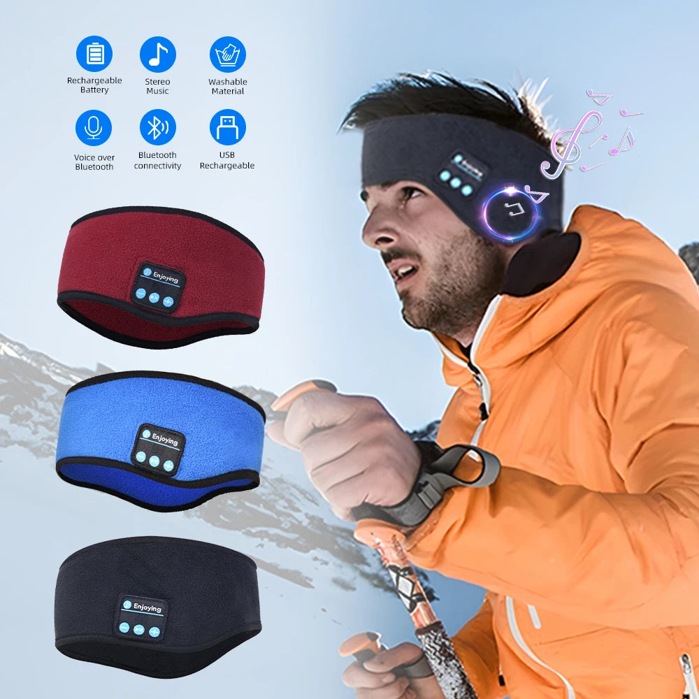 Sleep Headband Bluetooth Headphones, Warm Wireless Earphones Music Sports Speakers Sleeping Band for Women Men, Black,Blue,Red