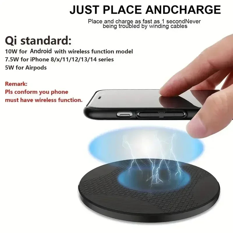 Ultra-thin Wireless Charger Pad Stand For iPhone 15 14 13 12 11 8 XR Samsung Xiaomi Desktop Mobile Phone Fast Charging Station