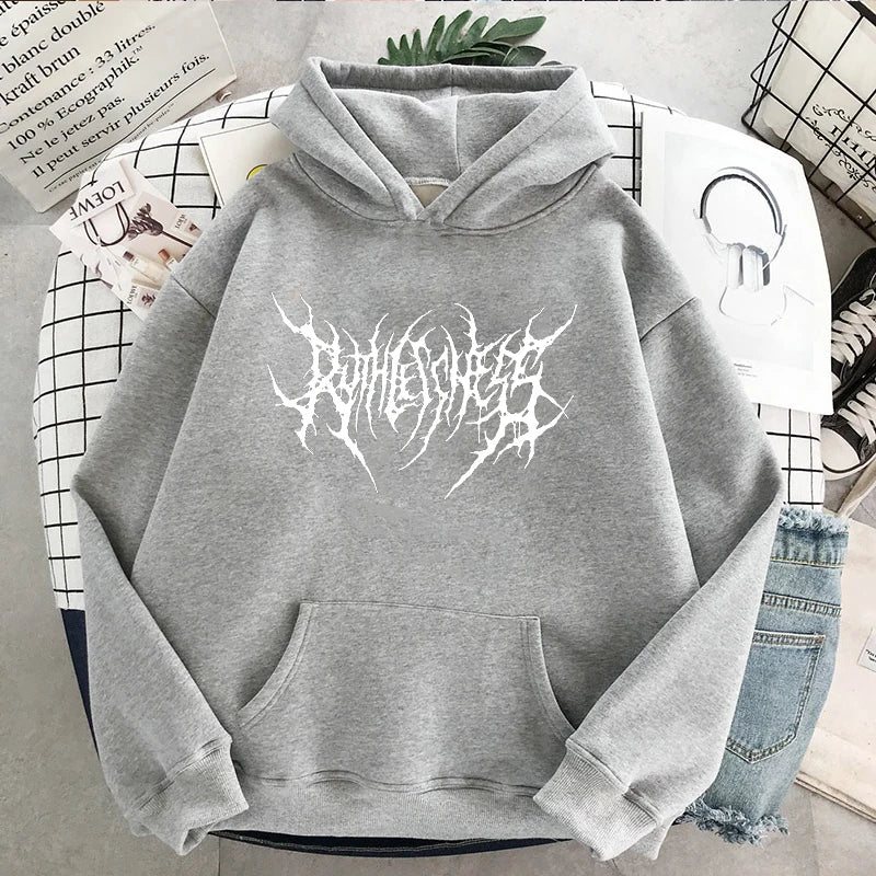 Casual Letter Punk Large Size Vintage Long Sleeve Ulzzang Dark Women Hooded Winter Gothic Sweatshirt Streetwear Sweatshirt