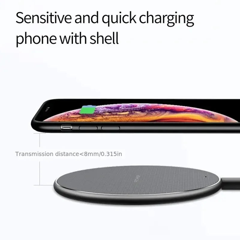 Ultra-thin Wireless Charger Pad Stand For iPhone 15 14 13 12 11 8 XR Samsung Xiaomi Desktop Mobile Phone Fast Charging Station