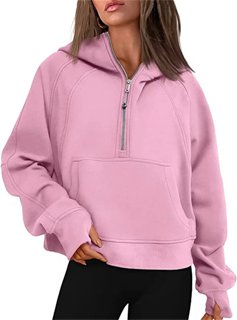 Scuba Half Zip Fleece Warm hoodie Women Loose Fitness Yoga Suit Tops Sports Sweatshirts Workout Sportswear